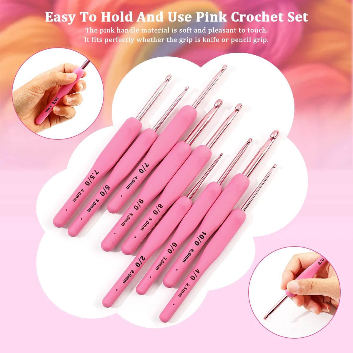Pink Crochet Hook Set 2.0mm to 6.0mm
