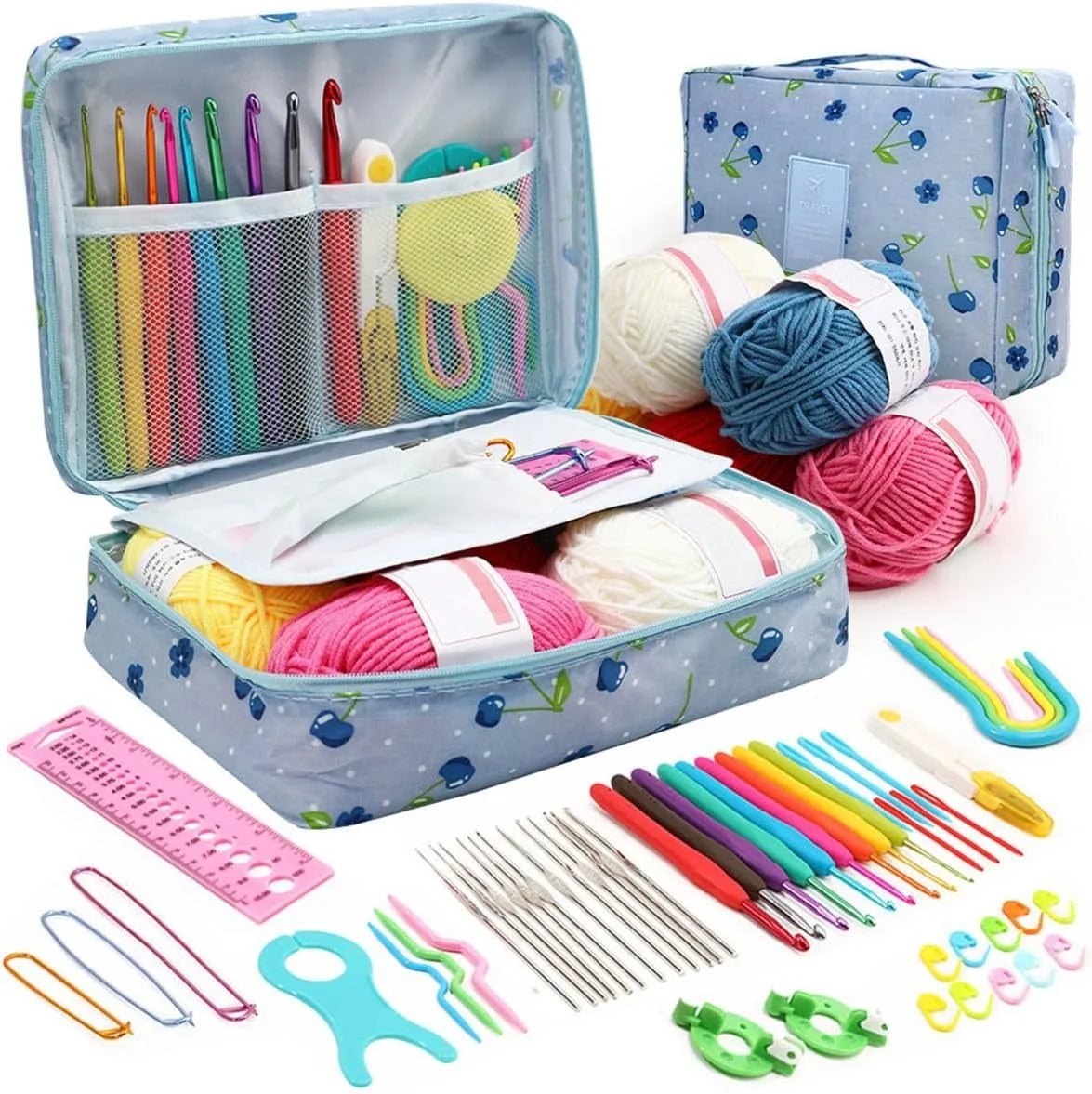 59-Piece Portable Crochet & Knitting Kit with Hooks, Yarn, and Storage Bag