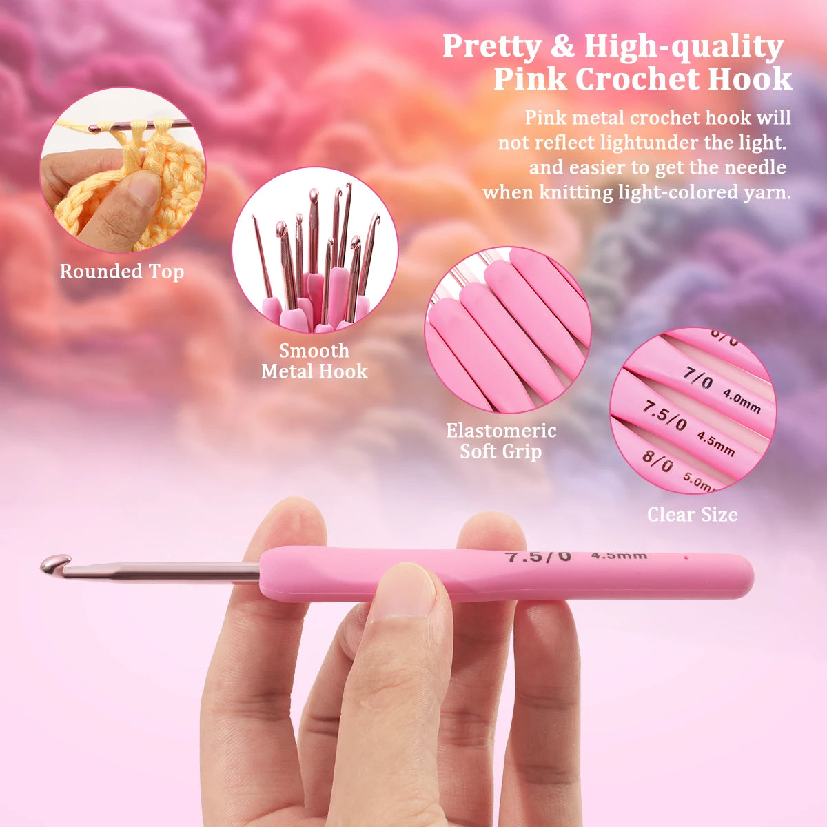 Pink Crochet Hook Set 2.0mm to 6.0mm