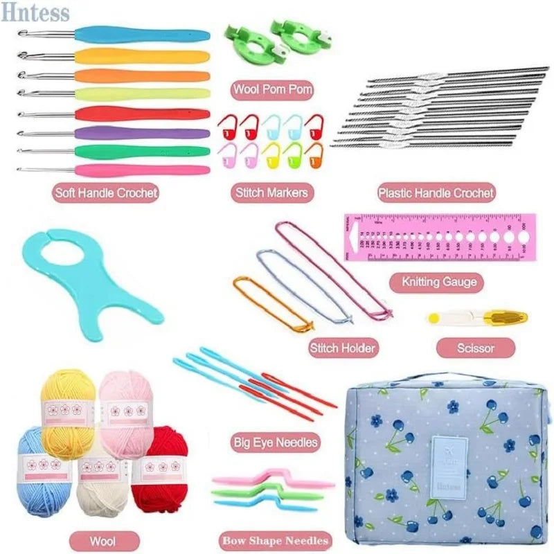 59-Piece Portable Crochet & Knitting Kit with Hooks, Yarn, and Storage Bag