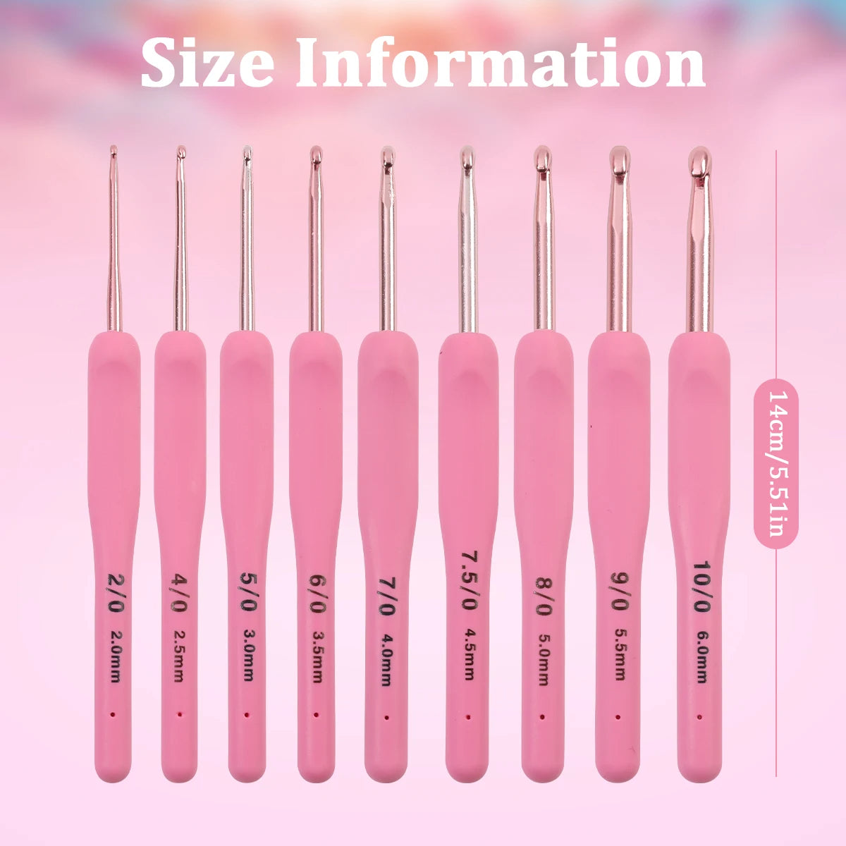 Pink Crochet Hook Set 2.0mm to 6.0mm