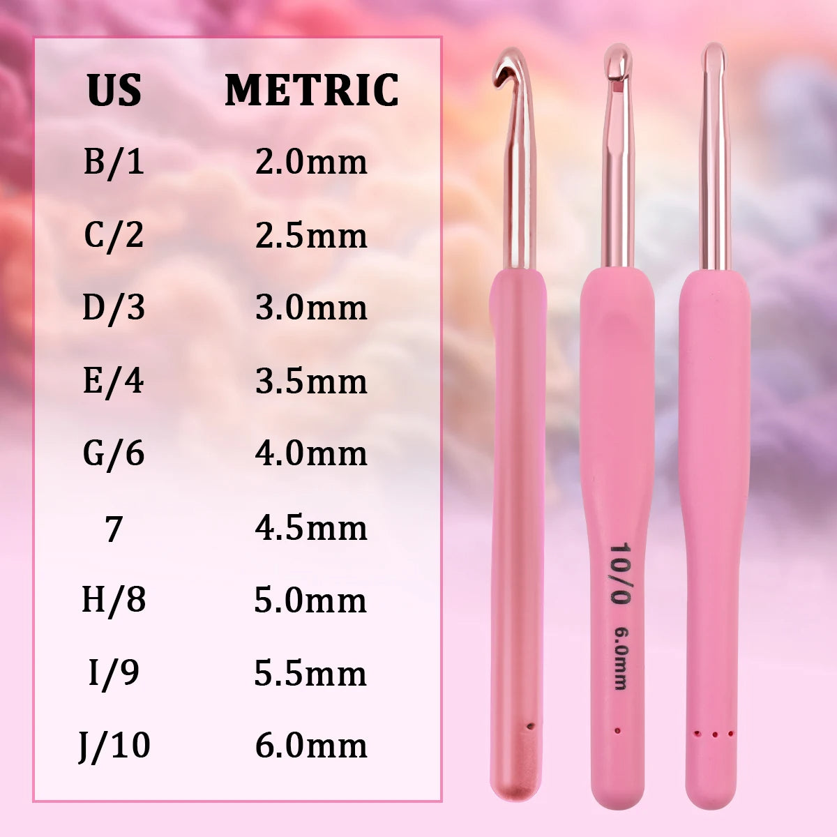 Pink Crochet Hook Set 2.0mm to 6.0mm