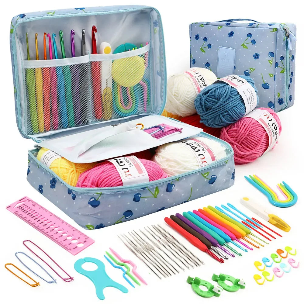 59-Piece Portable Crochet & Knitting Kit with Hooks, Yarn, and Storage Bag