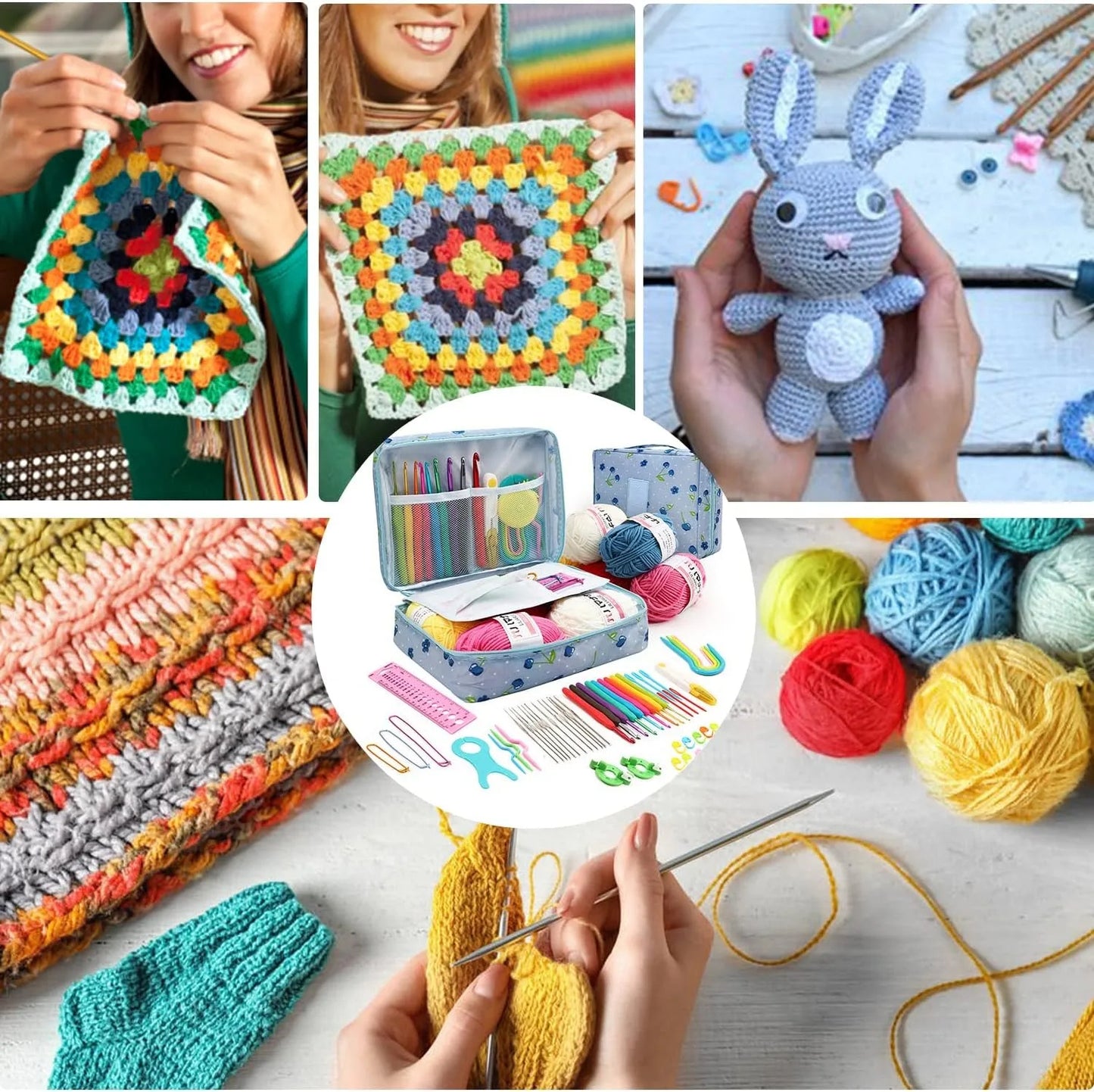 59-Piece Portable Crochet & Knitting Kit with Hooks, Yarn, and Storage Bag