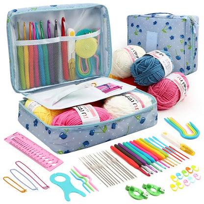 59-Piece Portable Crochet & Knitting Kit with Hooks, Yarn, and Storage Bag