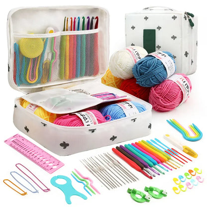 59-Piece Portable Crochet & Knitting Kit with Hooks, Yarn, and Storage Bag