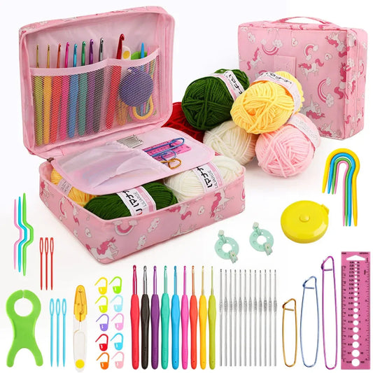59-Piece Portable Crochet & Knitting Kit with Hooks, Yarn, and Storage Bag