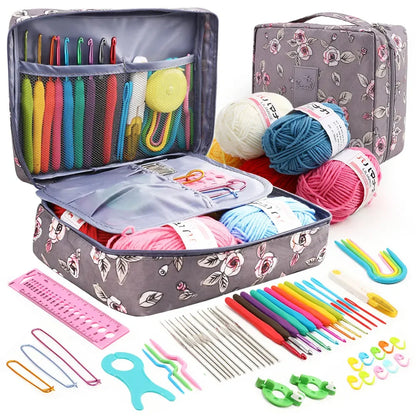 59-Piece Portable Crochet & Knitting Kit with Hooks, Yarn, and Storage Bag