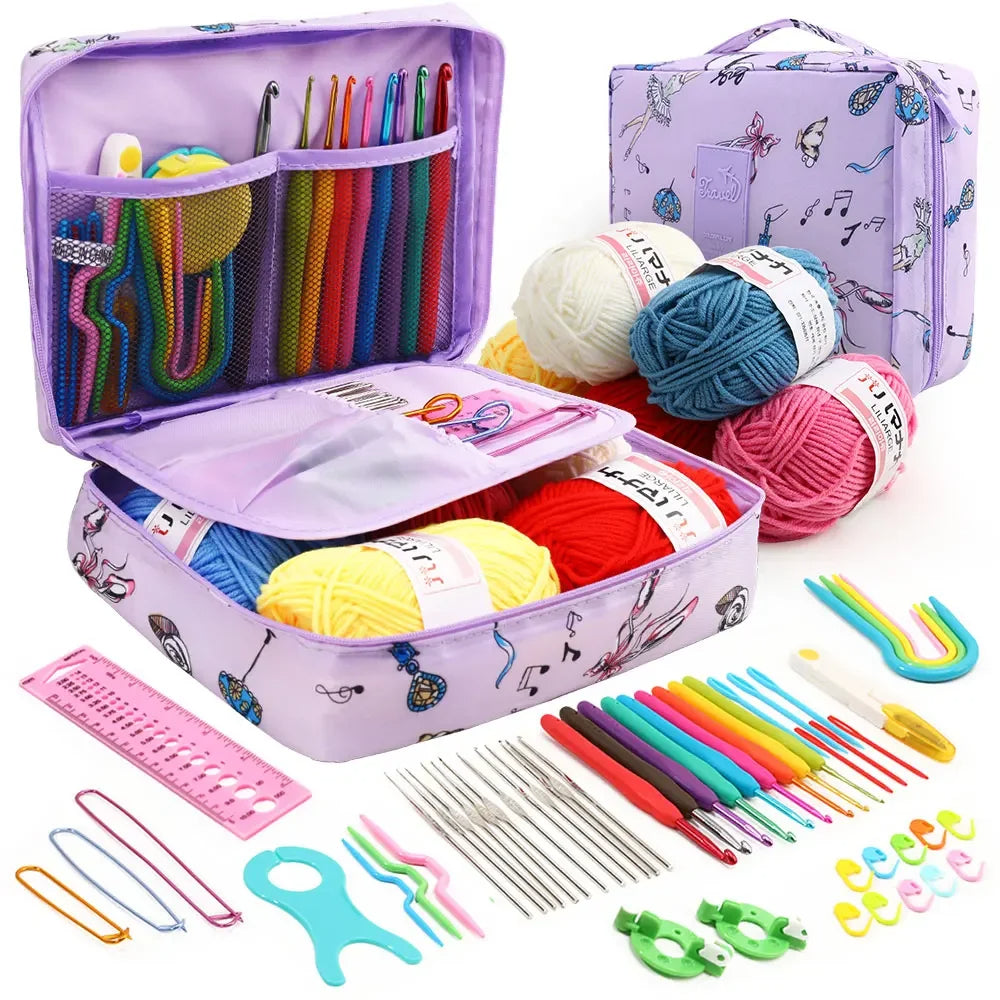 59-Piece Portable Crochet & Knitting Kit with Hooks, Yarn, and Storage Bag
