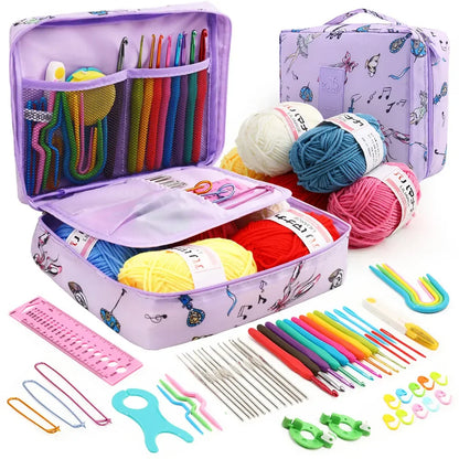 59-Piece Portable Crochet & Knitting Kit with Hooks, Yarn, and Storage Bag